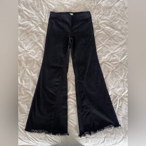 Free People Black Flare Jeans Raw Hem High Rise Stretch Denim Size 28